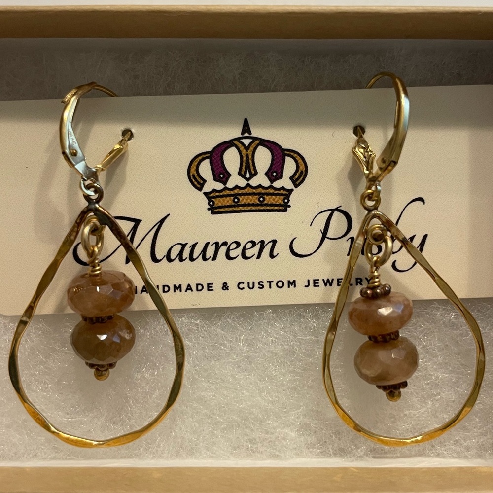 Hand made 14 KT gold fill drop earrings with chocolate moonstone